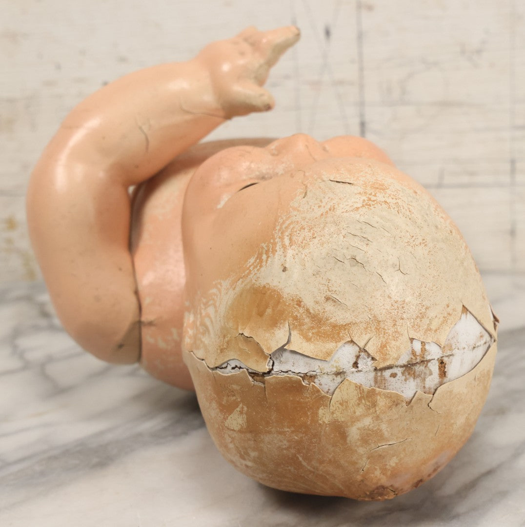 Lot 046 - Vintage Composition Baby Doll Upper Body And Head With Jointed Arms, Note Severe Composition Chipping And Paint Loss
