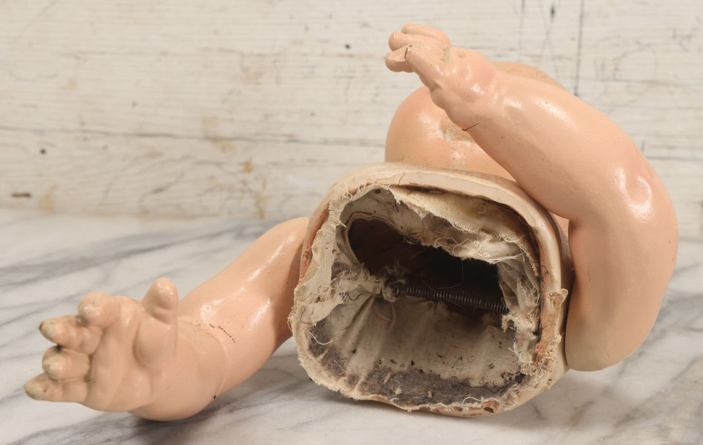 Lot 046 - Vintage Composition Baby Doll Upper Body And Head With Jointed Arms, Note Severe Composition Chipping And Paint Loss