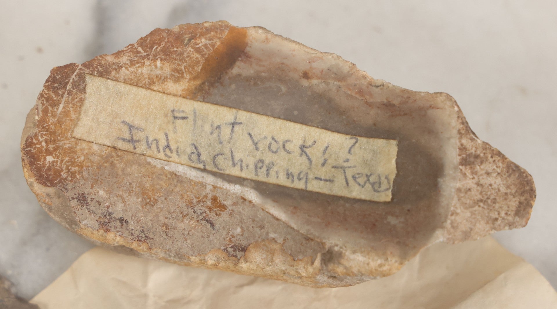 Lot 054 - Five Piece Grouping Of Indigenous Native American Indian Arrowheads And Tools With Handwritten And Typewritten Notations