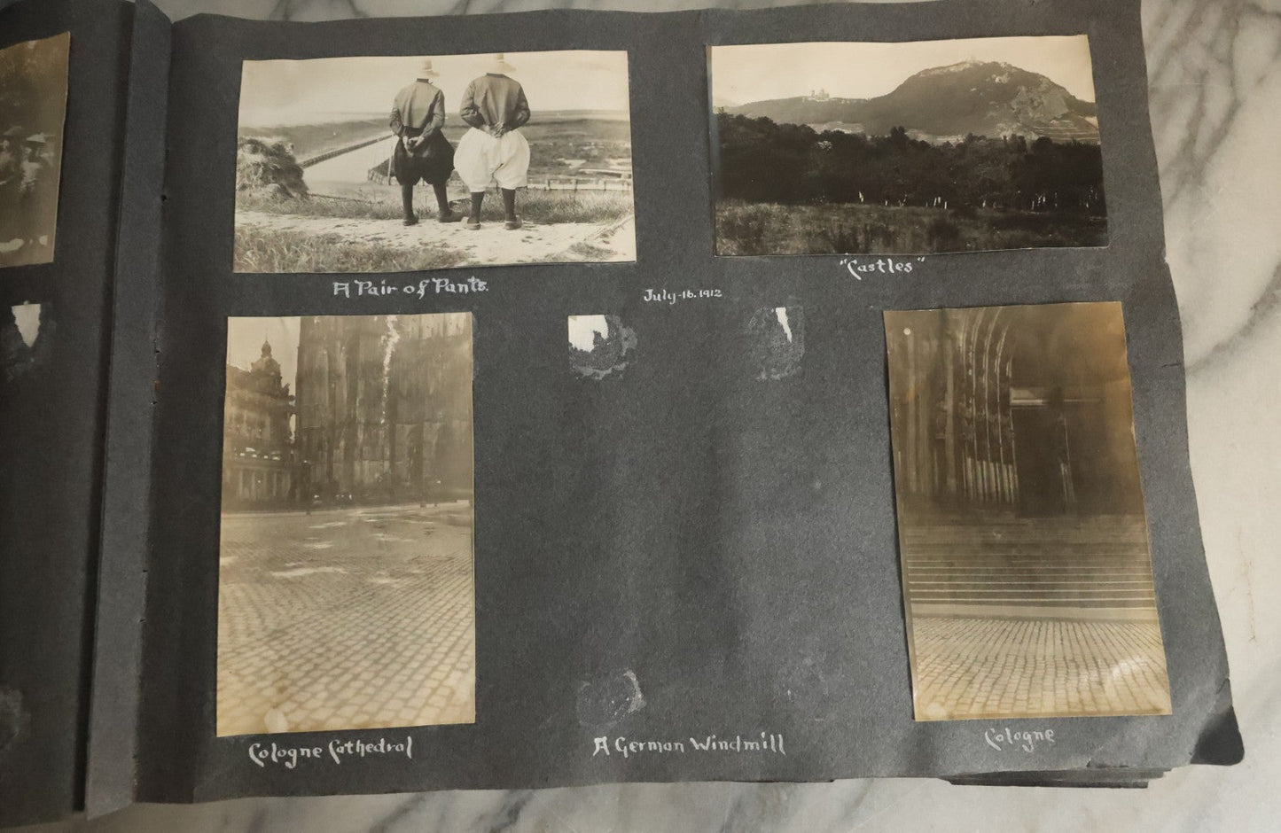 Lot 055 - Antique Snapshot Photo Album, Titled "Seeing Europe By Automobile, 1912" Well-Documented Album Containing 175+ Photographs Including Transatlantic Ocean Trip And Tour Of Europe With Dozens Of Handwritten Captions, Note Cover Detached