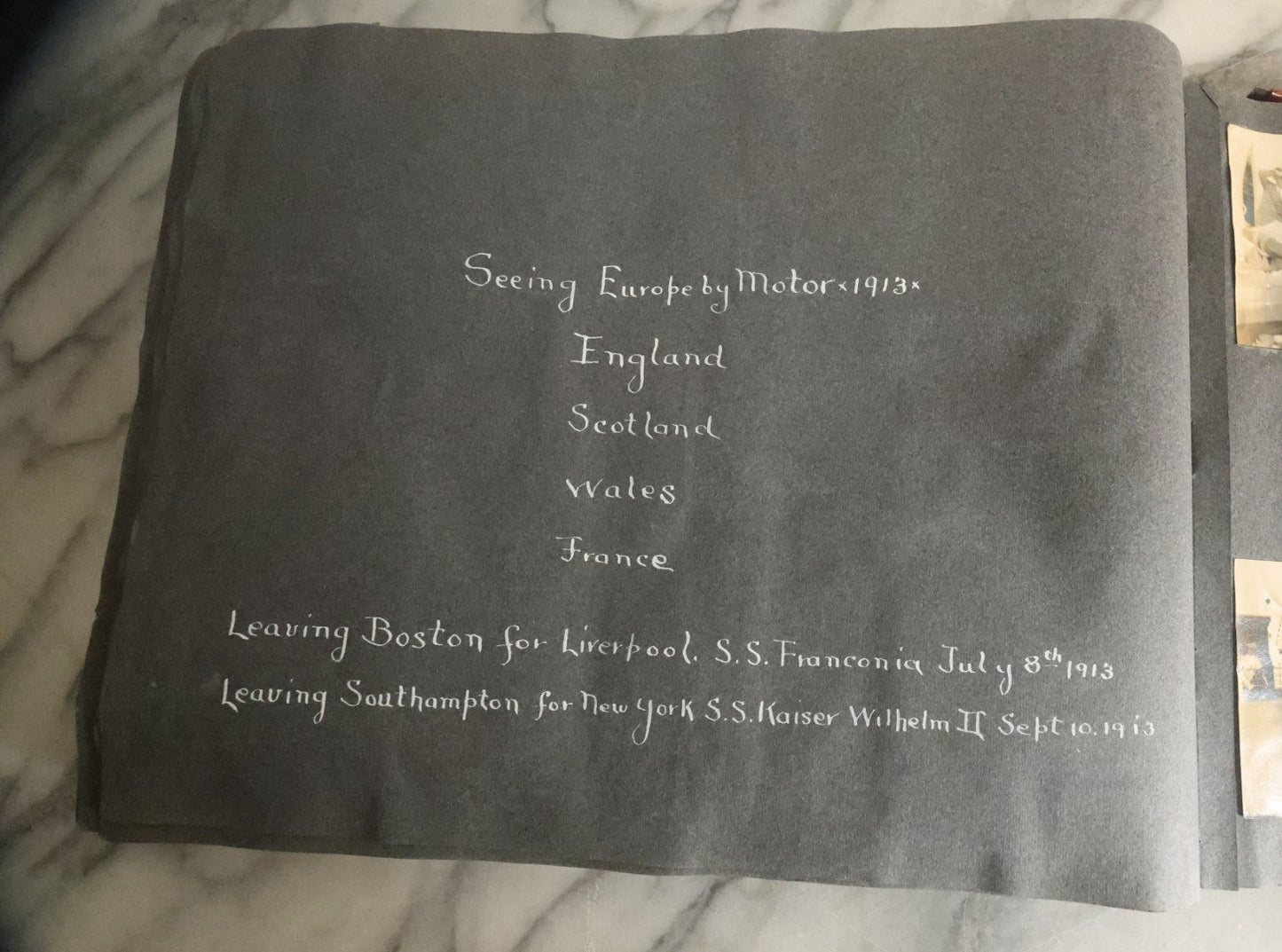 Lot 055 - Antique Snapshot Photo Album, Titled "Seeing Europe By Automobile, 1912" Well-Documented Album Containing 175+ Photographs Including Transatlantic Ocean Trip And Tour Of Europe With Dozens Of Handwritten Captions, Note Cover Detached