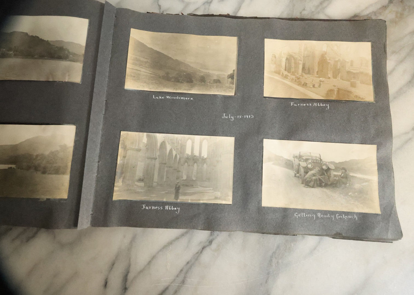 Lot 055 - Antique Snapshot Photo Album, Titled "Seeing Europe By Automobile, 1912" Well-Documented Album Containing 175+ Photographs Including Transatlantic Ocean Trip And Tour Of Europe With Dozens Of Handwritten Captions, Note Cover Detached