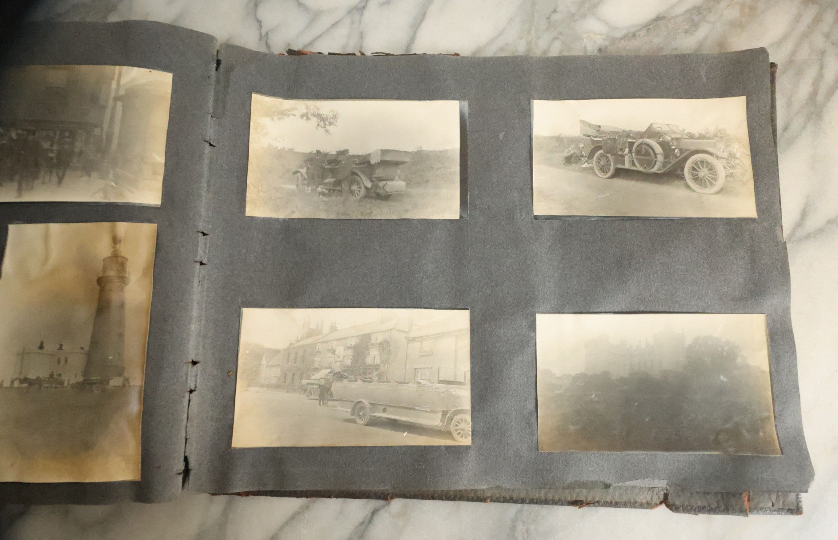 Lot 055 - Antique Snapshot Photo Album, Titled "Seeing Europe By Automobile, 1912" Well-Documented Album Containing 175+ Photographs Including Transatlantic Ocean Trip And Tour Of Europe With Dozens Of Handwritten Captions, Note Cover Detached