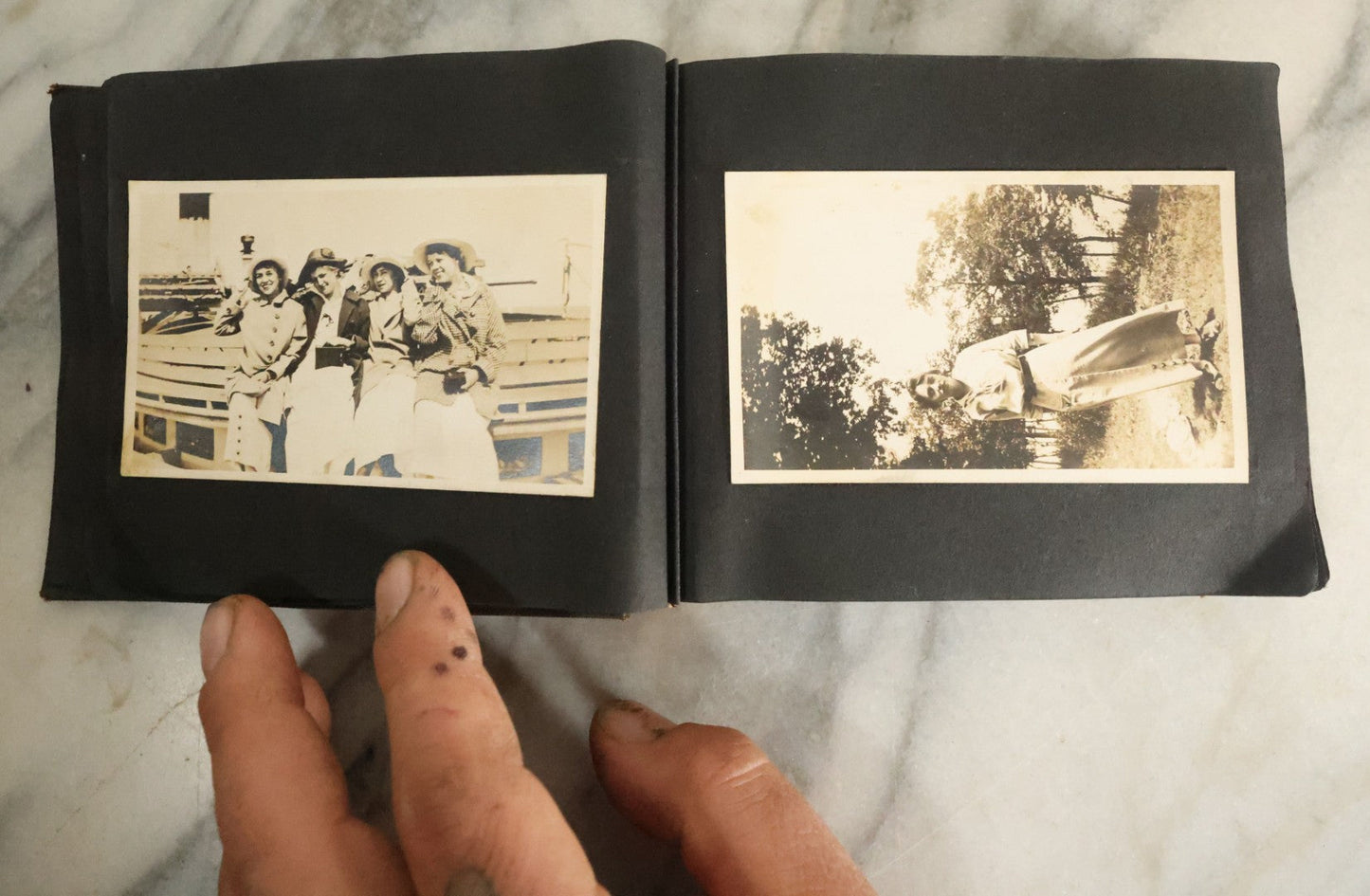 Lot 056 - Antique Snapshot Photo Album Featuring Many Photos Of Young Adults And Children Including Photos Of A Handsome Bulldog, A Trip Aboard A Steamship, And People Posing Outdoors, Circa 1920s