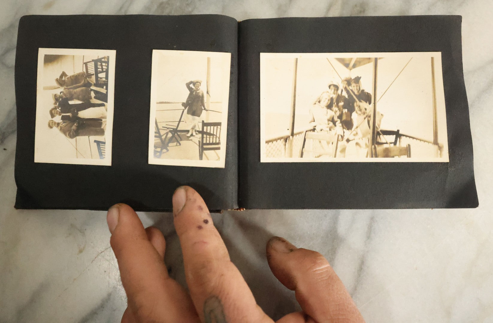 Lot 056 - Antique Snapshot Photo Album Featuring Many Photos Of Young Adults And Children Including Photos Of A Handsome Bulldog, A Trip Aboard A Steamship, And People Posing Outdoors, Circa 1920s