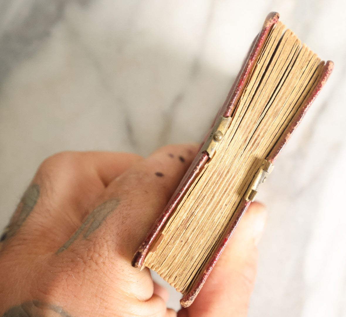 Lot 057 - Antique Gem Tintype Photo Album With 91 Tintype Photographs Of Men, Women And Children, Handwritten Note States "From The Colby Home On Colby Road"