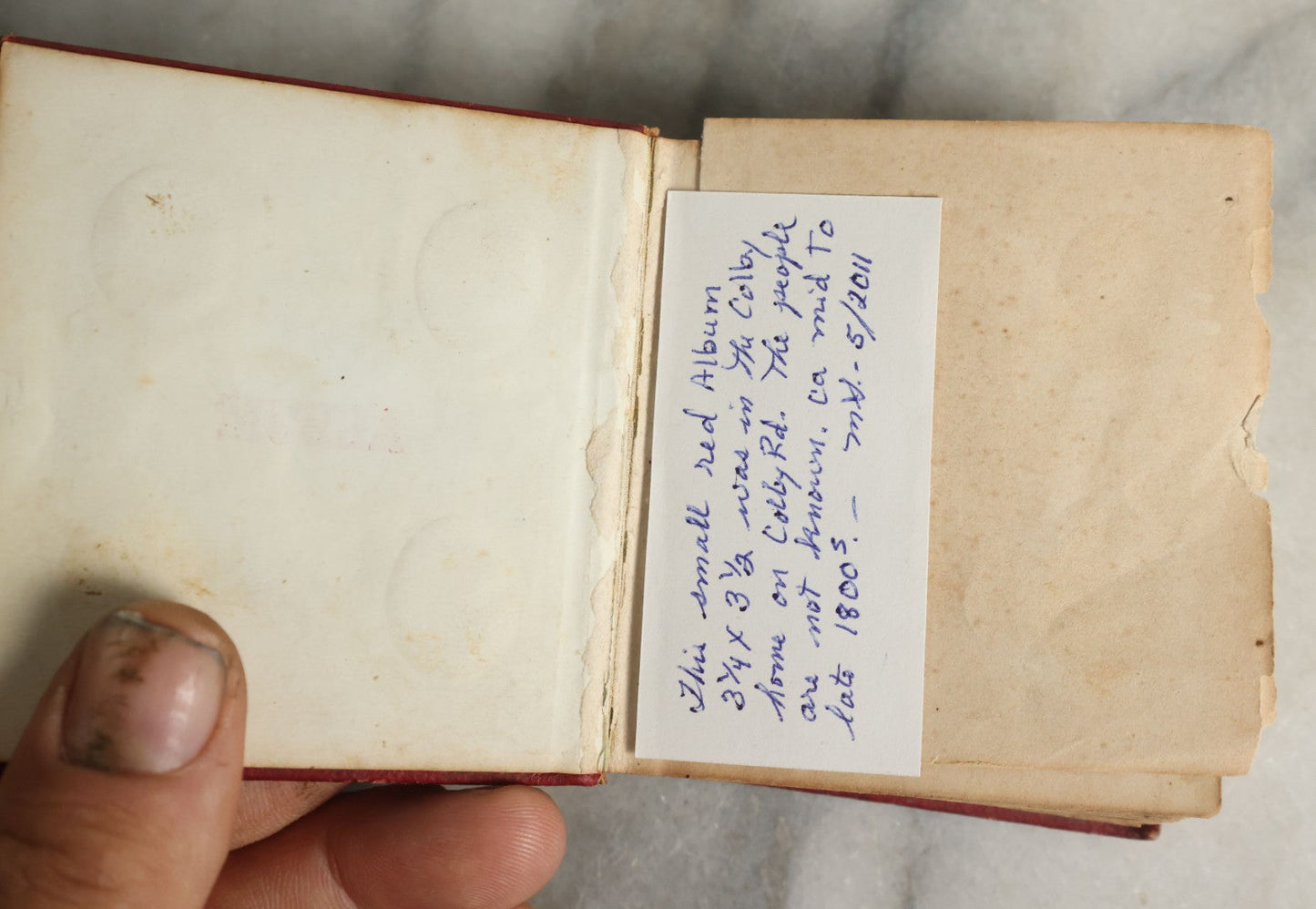 Lot 057 - Antique Gem Tintype Photo Album With 91 Tintype Photographs Of Men, Women And Children, Handwritten Note States "From The Colby Home On Colby Road"