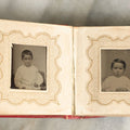 Lot 058 - Antique Gem Tintype Photo Album With 19 Tintype Photographs With Many Of Children Including Hidden Mother, Handwritten Note States "From The Colby Home On Colby Road"