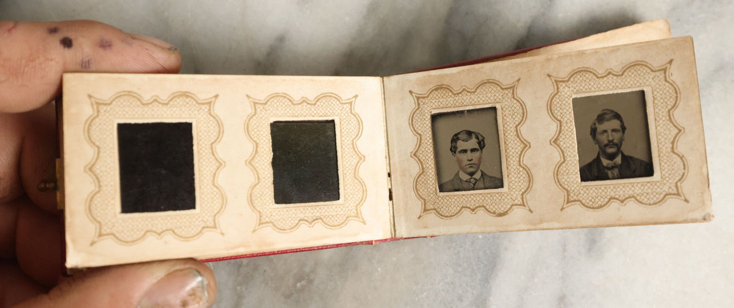Lot 058 - Antique Gem Tintype Photo Album With 19 Tintype Photographs With Many Of Children Including Hidden Mother, Handwritten Note States "From The Colby Home On Colby Road"