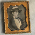 Lot 068 - Antique 1/9th Plate Daguerreotype Photograph Of Handsome Man With Furrowed Brow And Straw Boater Hat, No Case, Photo By Boston Picture Company, Tyler & Co.