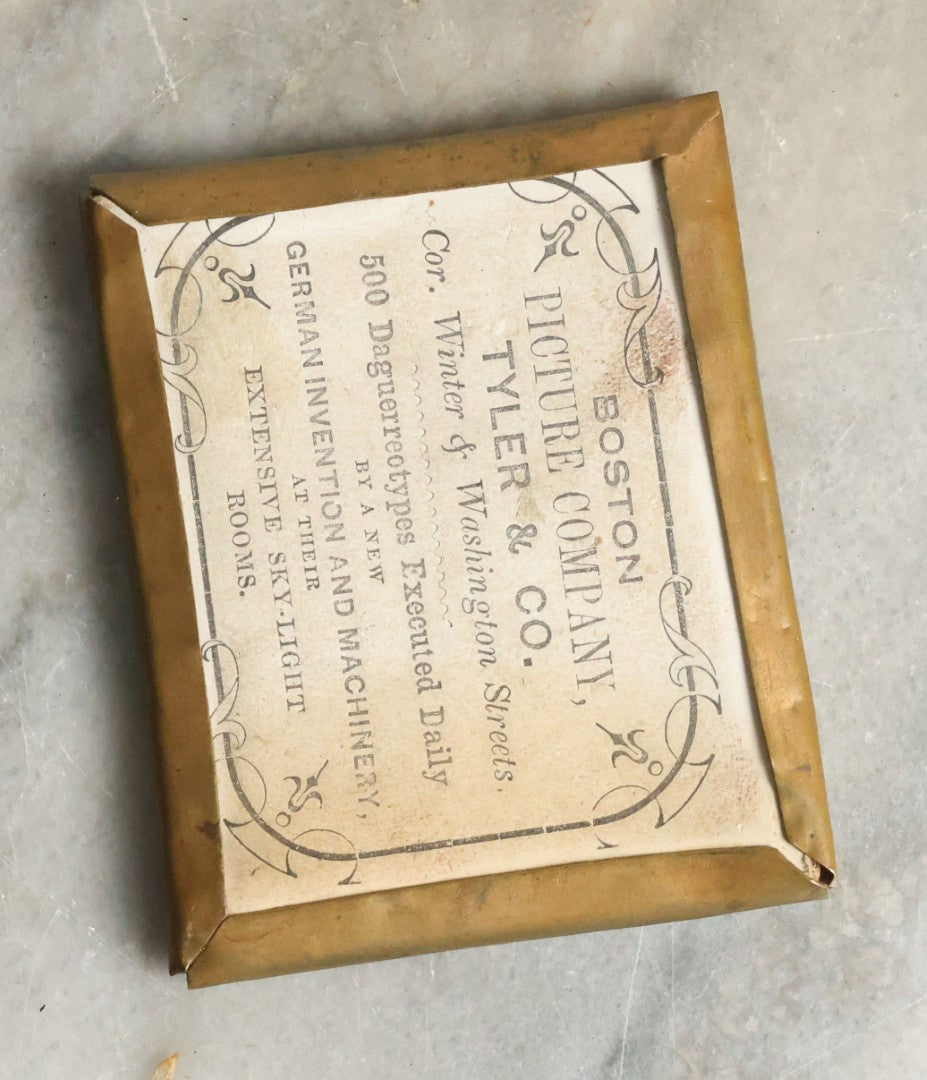 Lot 068 - Antique 1/9th Plate Daguerreotype Photograph Of Handsome Man With Furrowed Brow And Straw Boater Hat, No Case, Photo By Boston Picture Company, Tyler & Co.