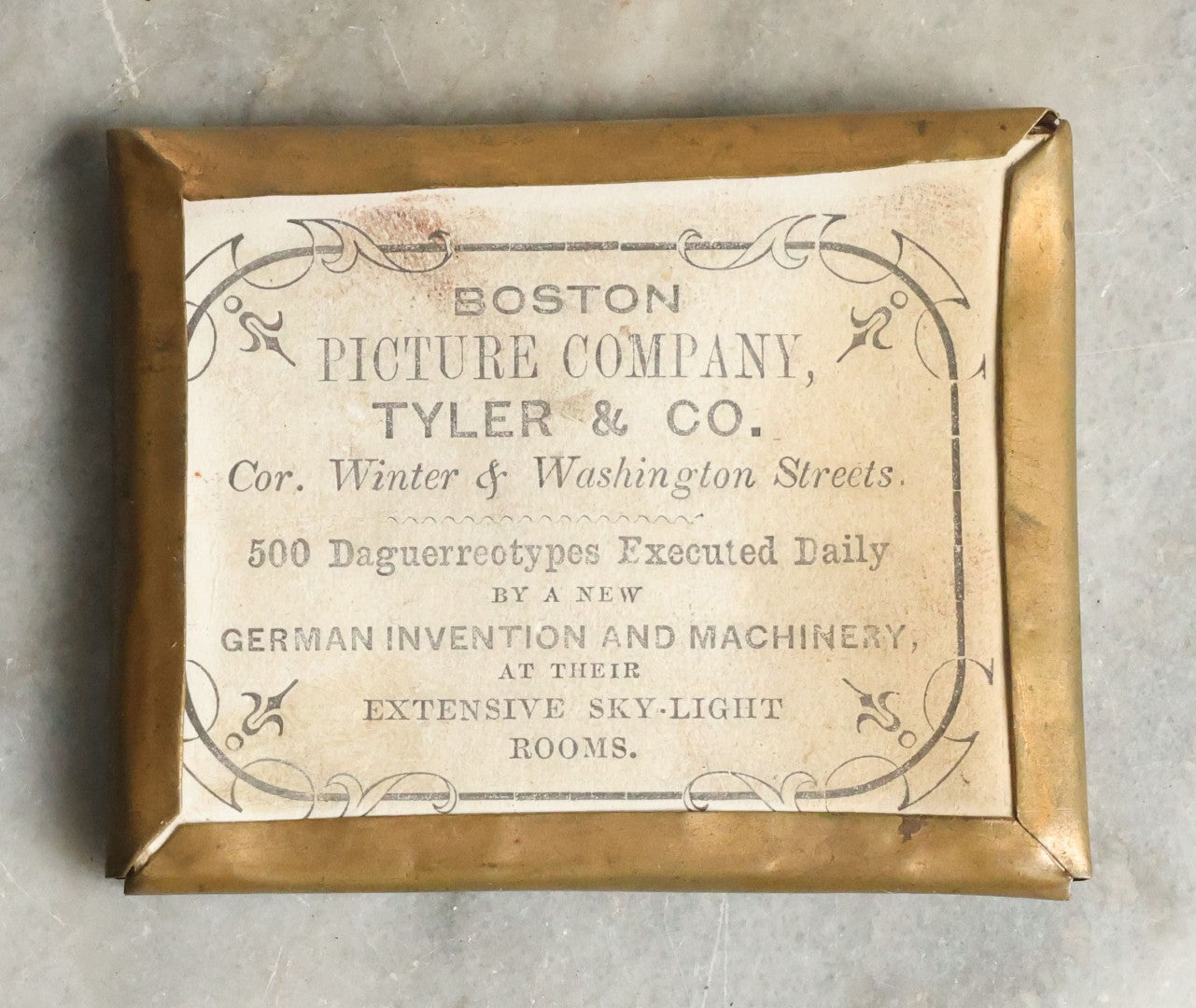 Lot 068 - Antique 1/9th Plate Daguerreotype Photograph Of Handsome Man With Furrowed Brow And Straw Boater Hat, No Case, Photo By Boston Picture Company, Tyler & Co.