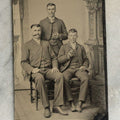 Lot 071 - Single Antique Tintype Photograph Of Three Men In Suits Smoking Cigars, Including Man With Pinstripe Pants