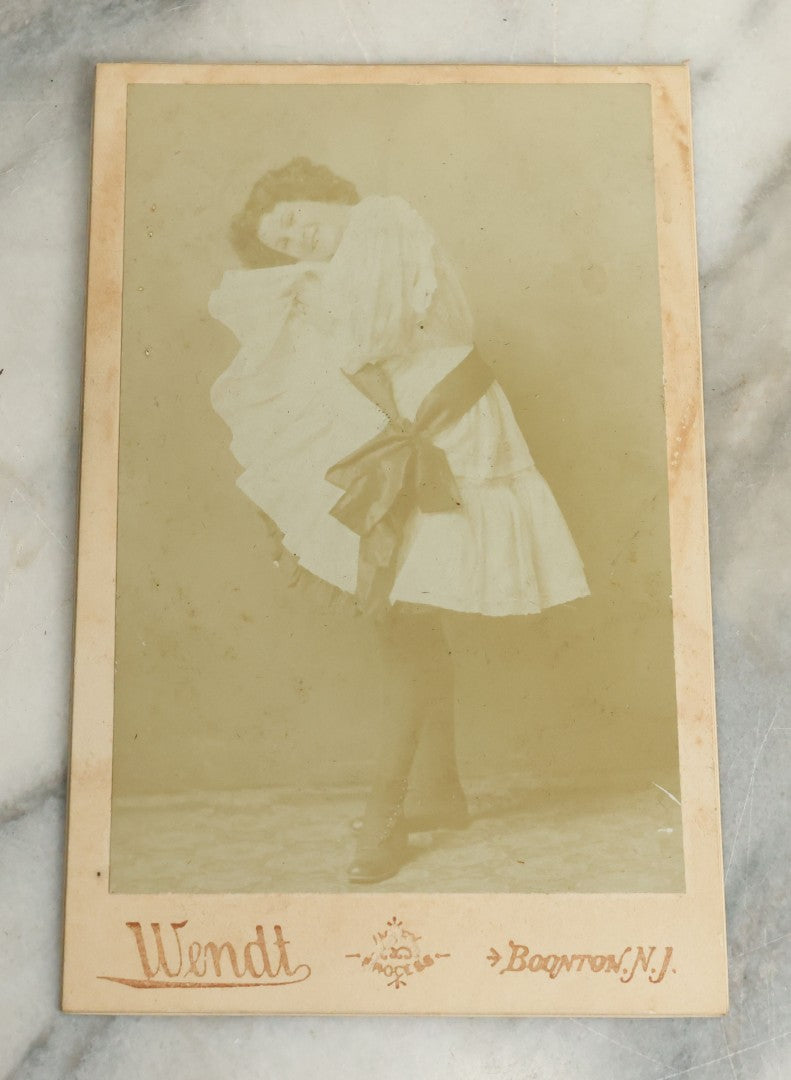 Lot 079 - Antique Cabinet Card Photograph Of Flirtatious Young Woman Lifting Up Her Dress, Likely An Actress Or Performer, Wendt, Photographer, Boonton, New Jersey