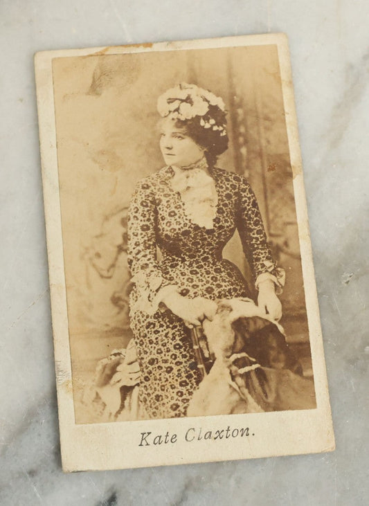 Lot 087 - Antique Carte De Visite C.D.V. Photograph Of American Actress Kate Claxton Wearing Busy Floral Dress