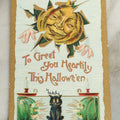 Lot 088 - Antique Embossed Halloween Postcard, "To Greet You Heartily This Hallowe'en" With Creepy Pumpkin Man, Black Cat, And Green Jack O'Lanterns, Printed In Germany, Postmarked 1909