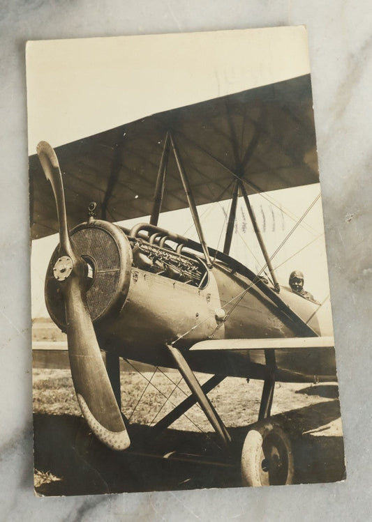 Lot 093 - Antique Real Photo Postcard R.P.P.C. Of Pilot In Small Airplane, Postmarked From San Antonio Texas 1917
