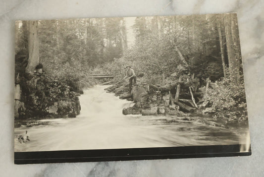 Lot 095 - Antique Real Photo Postcard R.P.P.C. Of Fisherman Fishing In A Raging River