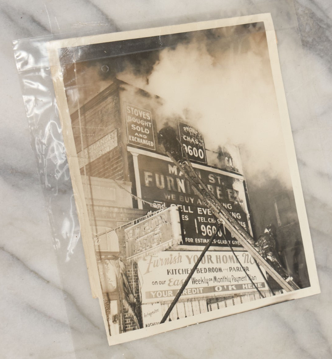 Lot 001 - Extensive Grouping Of 100+ Documentary Press Photos Of Firefighters Battling Fires, Aftermath And Destruction, And Firefighting Apperatus, In And Around The City Of Boston, Late 1930s To 1950s, With Notes Regarding Date And Location, 9" x 7"