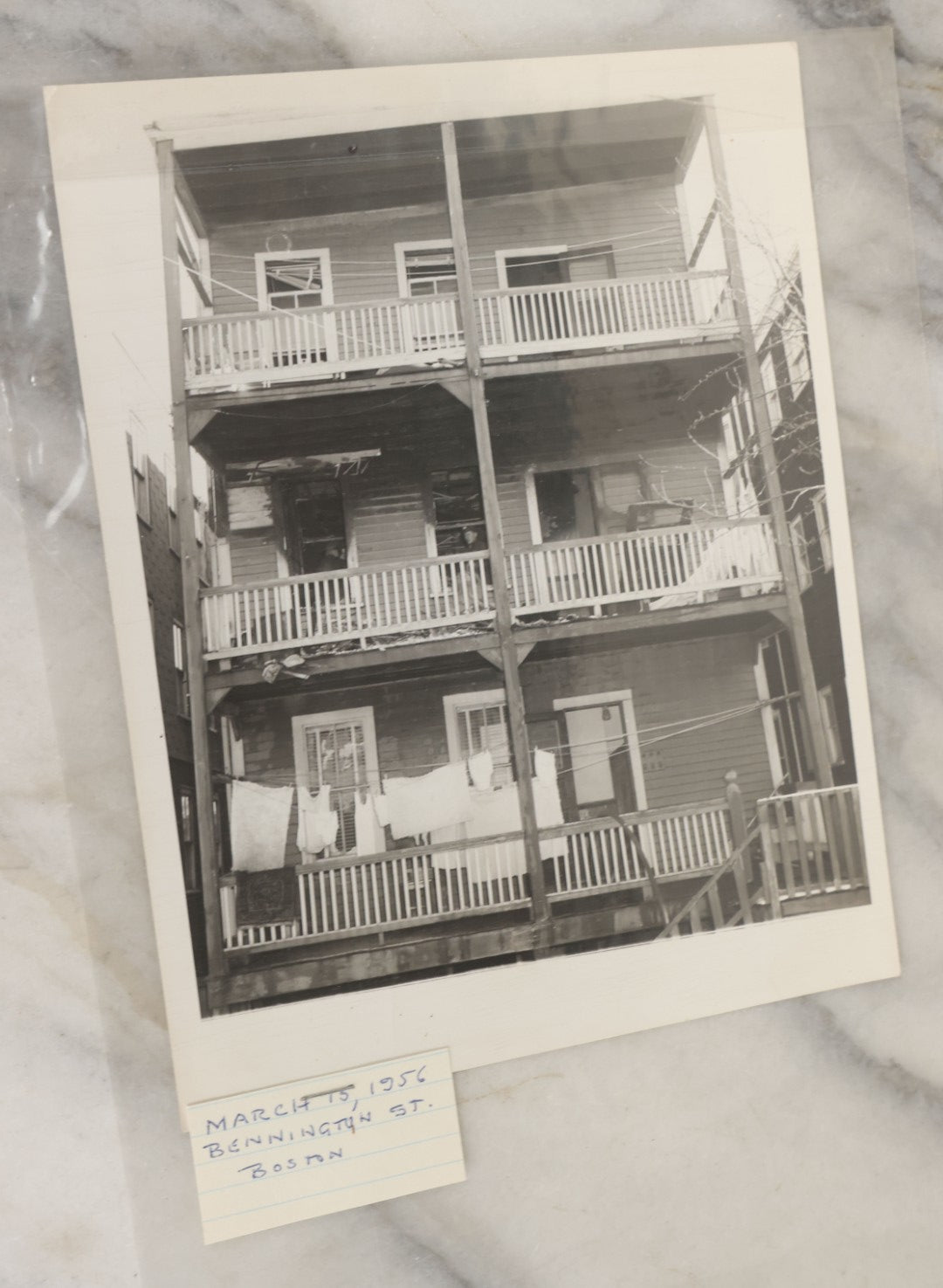 Lot 001 - Extensive Grouping Of 100+ Documentary Press Photos Of Firefighters Battling Fires, Aftermath And Destruction, And Firefighting Apperatus, In And Around The City Of Boston, Late 1930s To 1950s, With Notes Regarding Date And Location, 9" x 7"