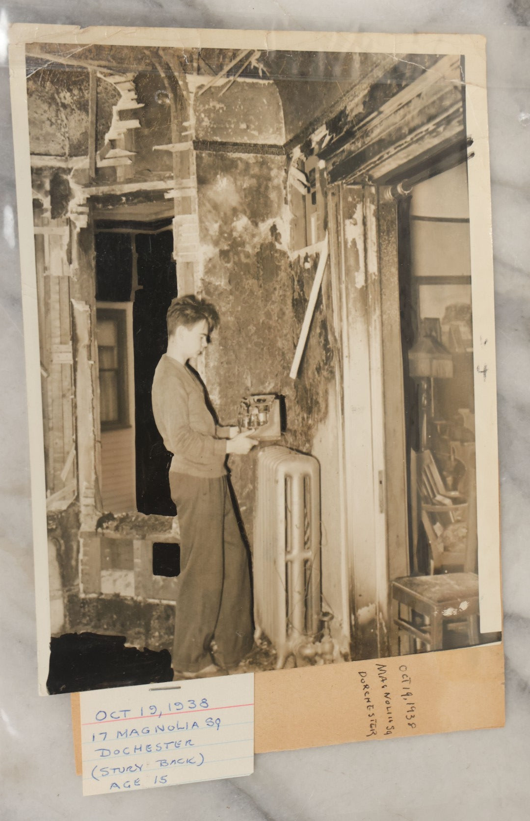 Lot 001 - Extensive Grouping Of 100+ Documentary Press Photos Of Firefighters Battling Fires, Aftermath And Destruction, And Firefighting Apperatus, In And Around The City Of Boston, Late 1930s To 1950s, With Notes Regarding Date And Location, 9" x 7"