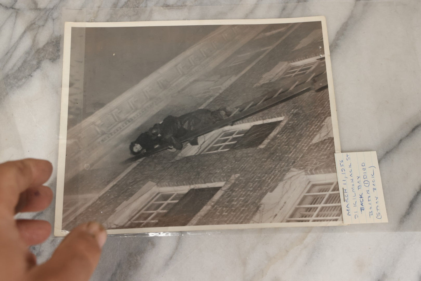 Lot 001 - Extensive Grouping Of 100+ Documentary Press Photos Of Firefighters Battling Fires, Aftermath And Destruction, And Firefighting Apperatus, In And Around The City Of Boston, Late 1930s To 1950s, With Notes Regarding Date And Location, 9" x 7"