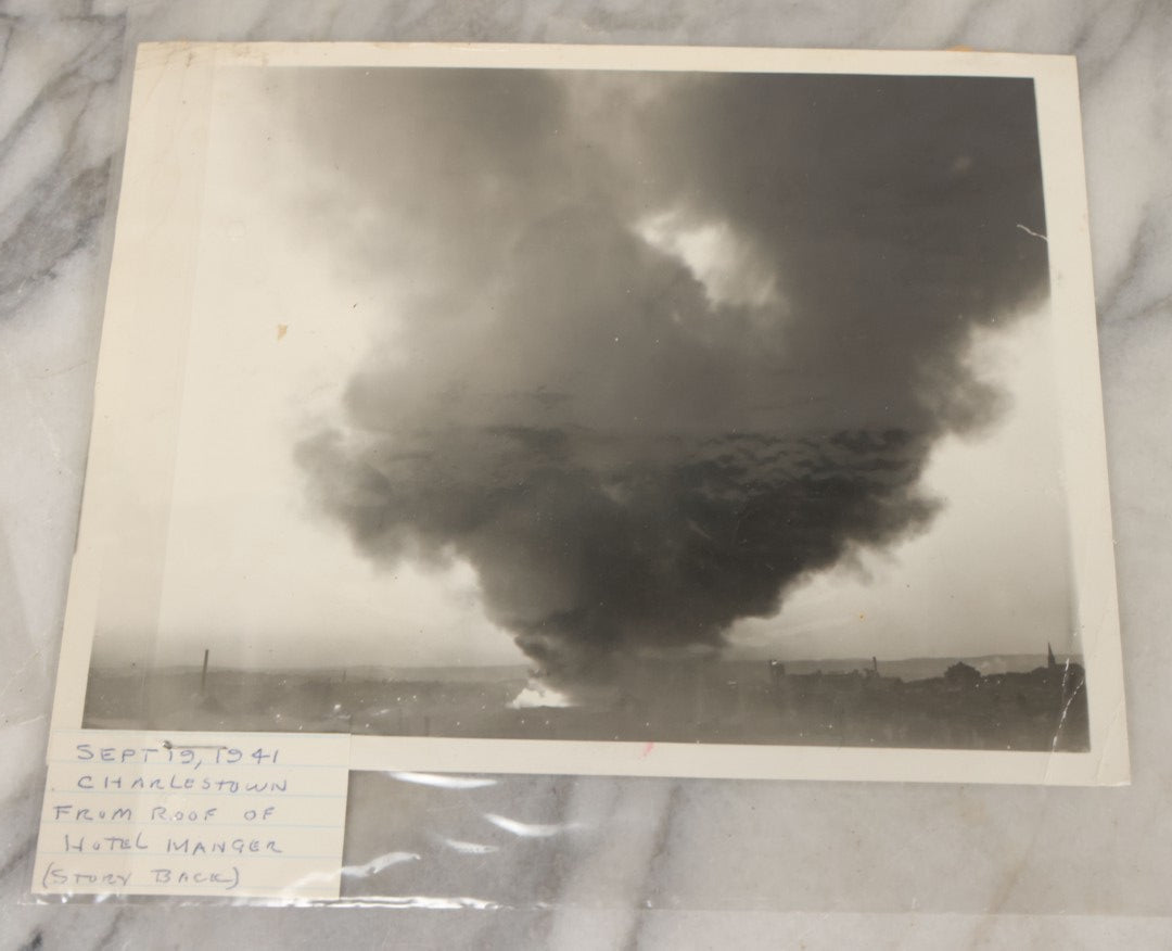 Lot 001 - Extensive Grouping Of 100+ Documentary Press Photos Of Firefighters Battling Fires, Aftermath And Destruction, And Firefighting Apperatus, In And Around The City Of Boston, Late 1930s To 1950s, With Notes Regarding Date And Location, 9" x 7"