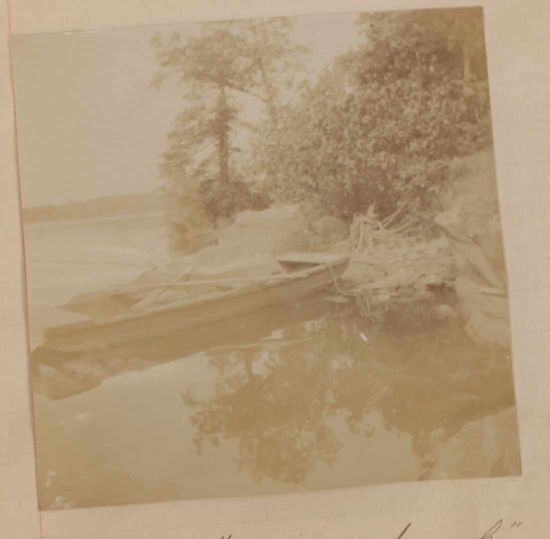 Lot 064 - Antique Snapshot Photo Album Scrapbook Contained In A Record Ledger With 40+ Photos And Scraps, With Handwritten Enscriptions, Including Interior Photos, Outdoor Photos, And More, Circa 1900, Hand Drawn Flower Scraps