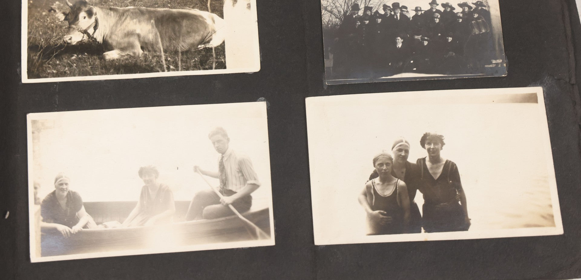 Lot 065 - Vintage Snapshot Photo Album With 95+ Photographs Of The Men And Women Of The 1920s Including Many Photos Of Lakeside Gatherings, Flappers, Swimsuits, And WWI Era Soldiers