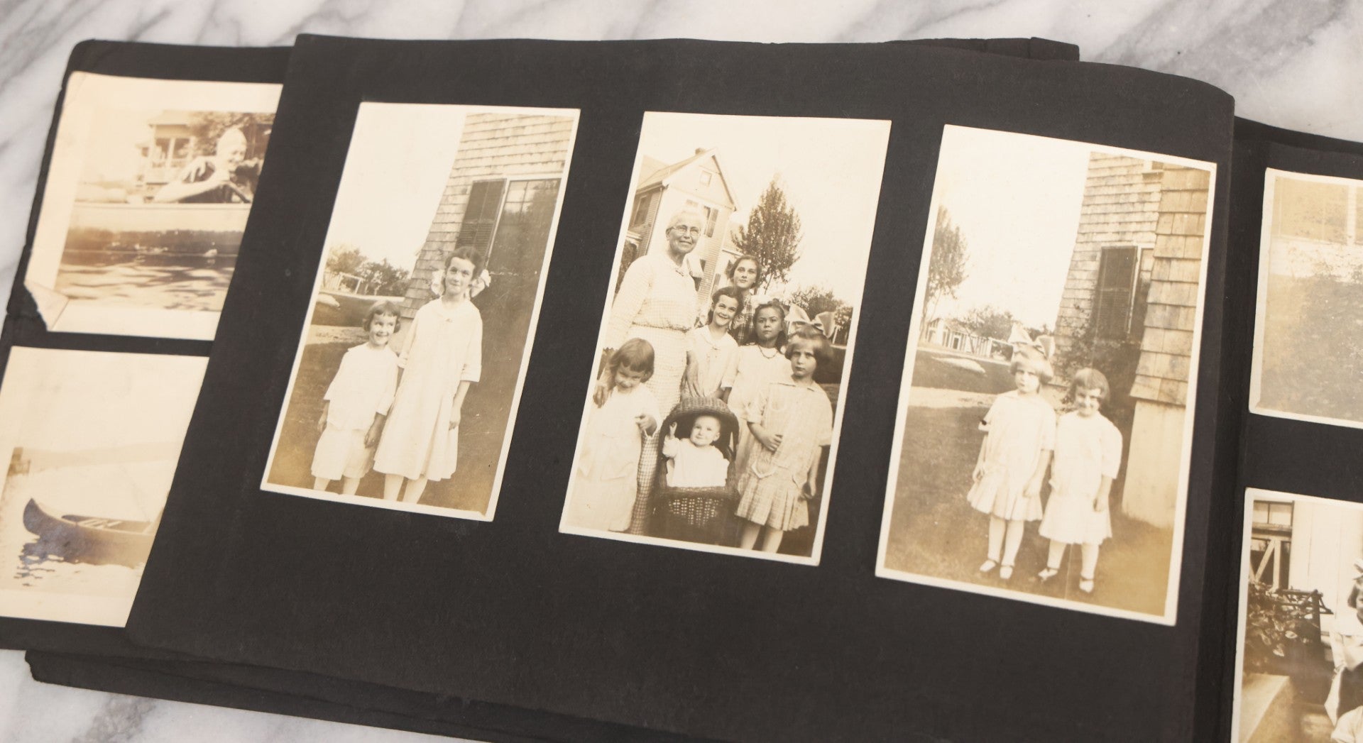 Lot 065 - Vintage Snapshot Photo Album With 95+ Photographs Of The Men And Women Of The 1920s Including Many Photos Of Lakeside Gatherings, Flappers, Swimsuits, And WWI Era Soldiers