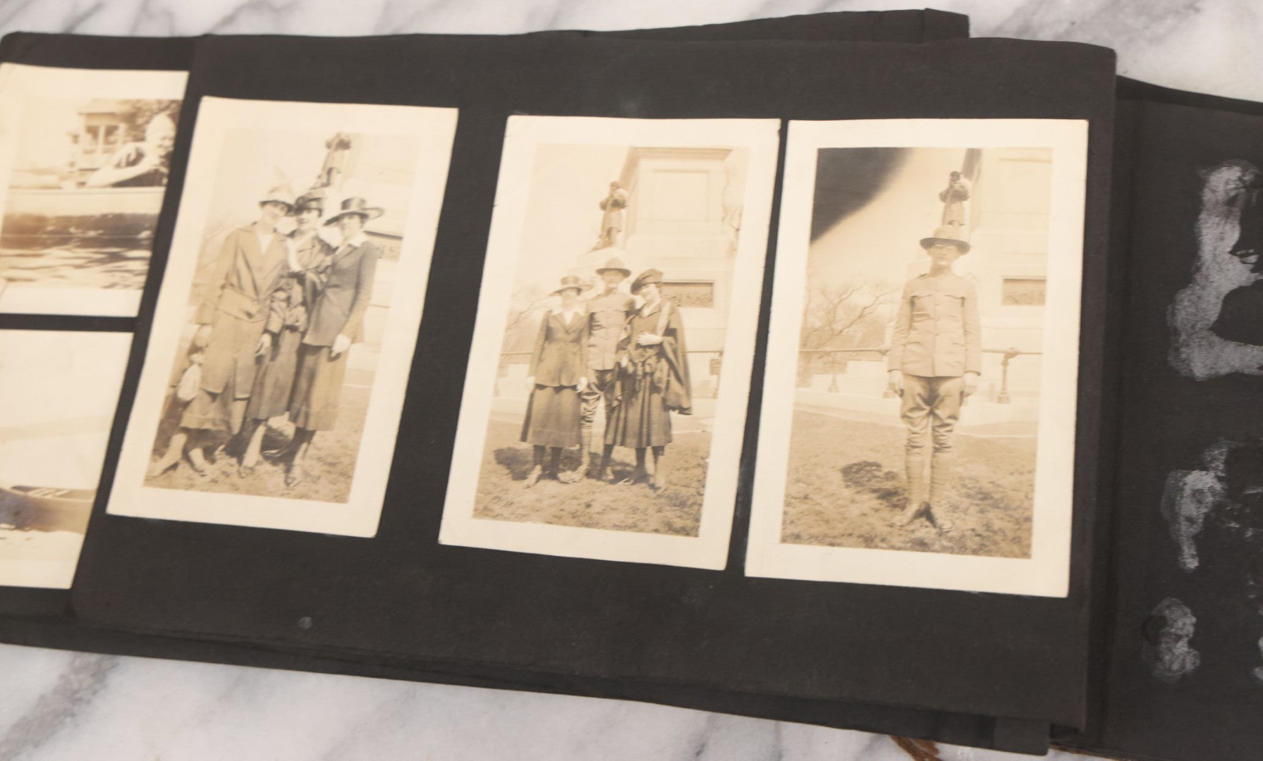 Lot 065 - Vintage Snapshot Photo Album With 95+ Photographs Of The Men And Women Of The 1920s Including Many Photos Of Lakeside Gatherings, Flappers, Swimsuits, And WWI Era Soldiers