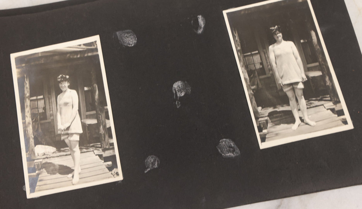 Lot 065 - Vintage Snapshot Photo Album With 95+ Photographs Of The Men And Women Of The 1920s Including Many Photos Of Lakeside Gatherings, Flappers, Swimsuits, And WWI Era Soldiers