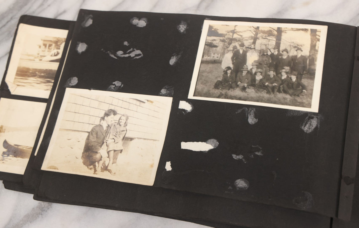 Lot 065 - Vintage Snapshot Photo Album With 95+ Photographs Of The Men And Women Of The 1920s Including Many Photos Of Lakeside Gatherings, Flappers, Swimsuits, And WWI Era Soldiers