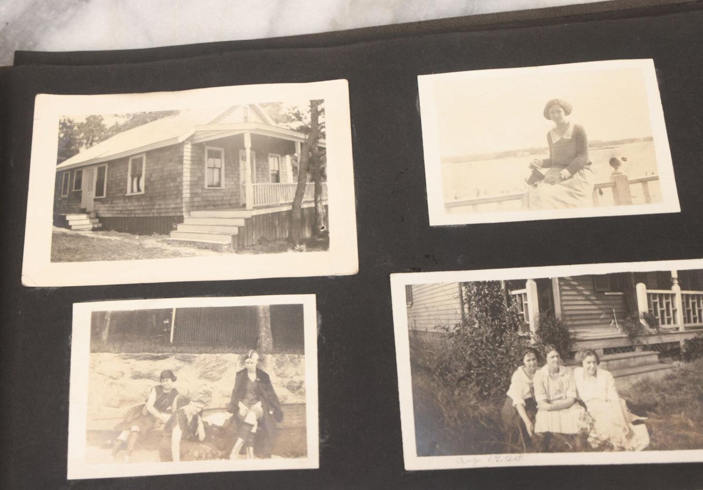 Lot 065 - Vintage Snapshot Photo Album With 95+ Photographs Of The Men And Women Of The 1920s Including Many Photos Of Lakeside Gatherings, Flappers, Swimsuits, And WWI Era Soldiers