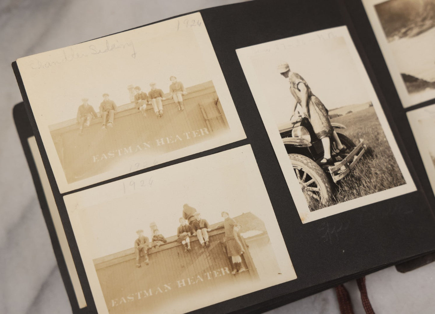 Lot 066 - Antique Snapshot Photo Album With 60+ Photographs, Mostly Of Children, Including Boys Posing On Top Of Eastman Heater Railroad Car, Other Outings From 1925 To 1926, Note No Covers