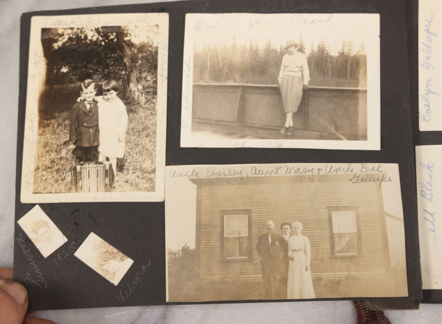 Lot 066 - Antique Snapshot Photo Album With 60+ Photographs, Mostly Of Children, Including Boys Posing On Top Of Eastman Heater Railroad Car, Other Outings From 1925 To 1926, Note No Covers