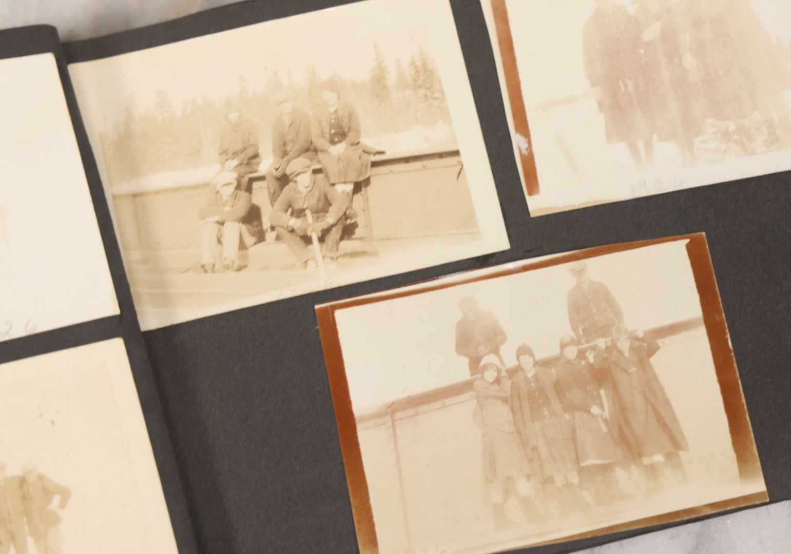 Lot 066 - Antique Snapshot Photo Album With 60+ Photographs, Mostly Of Children, Including Boys Posing On Top Of Eastman Heater Railroad Car, Other Outings From 1925 To 1926, Note No Covers