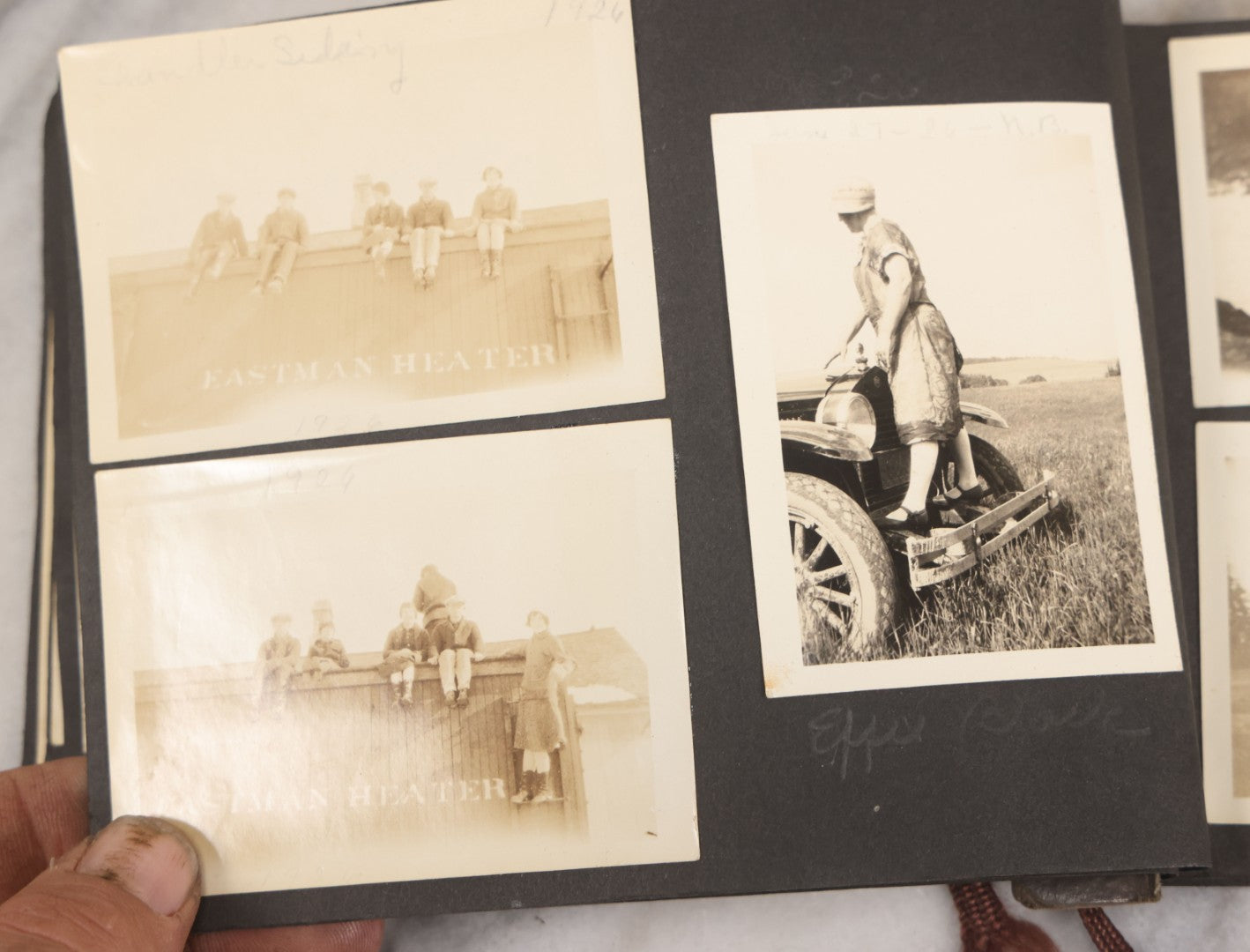 Lot 066 - Antique Snapshot Photo Album With 60+ Photographs, Mostly Of Children, Including Boys Posing On Top Of Eastman Heater Railroad Car, Other Outings From 1925 To 1926, Note No Covers