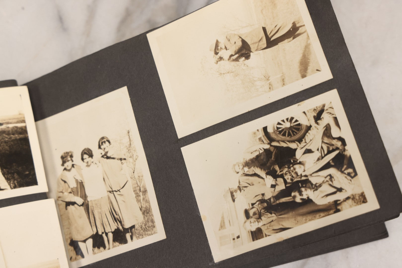 Lot 066 - Antique Snapshot Photo Album With 60+ Photographs, Mostly Of Children, Including Boys Posing On Top Of Eastman Heater Railroad Car, Other Outings From 1925 To 1926, Note No Covers