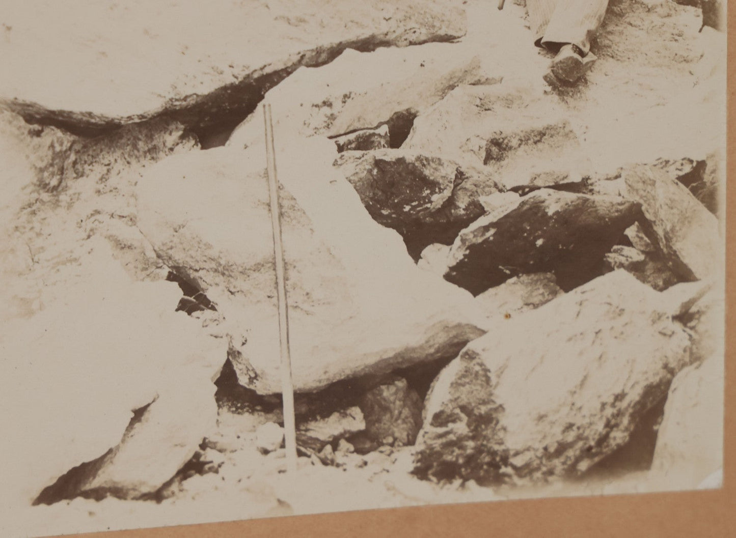 Lot 067 - Antique Boarded Occupational Photograph Of Group Of Seven Miners Posing In Quarry, Holding Sledgehammers And Other Tools