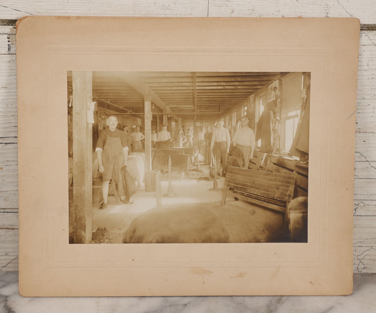 Lot 069 - Antique Boarded Occupational Photograph Of Group Of Workers, Likely In A Tannery