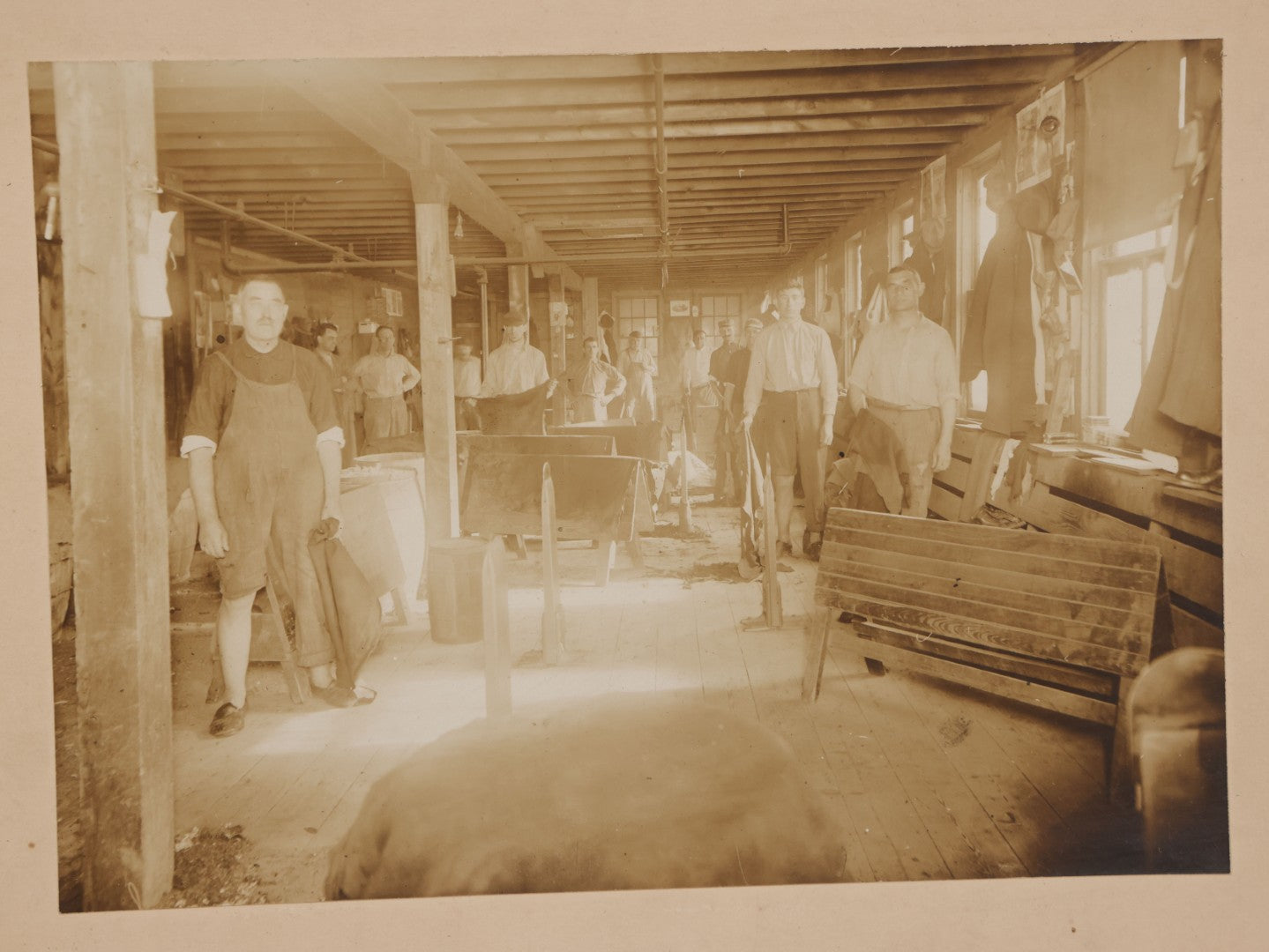 Lot 069 - Antique Boarded Occupational Photograph Of Group Of Workers, Likely In A Tannery