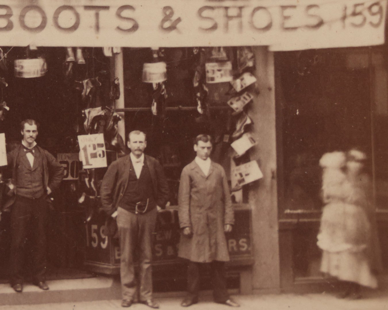 Lot 073 - Antique Cabinet Card Photograph Of The Workers And Proprietors Posing Outside Of The Storefront Of Turner Boots & Shoes And A.J. Smith Dress And Cloakmaking, New York