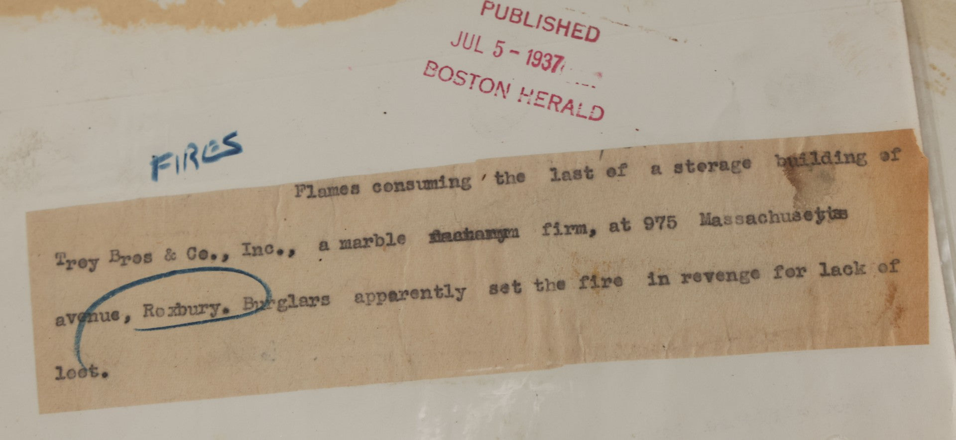Lot 001 - Extensive Grouping Of 100+ Documentary Press Photos Of Firefighters Battling Fires, Aftermath And Destruction, And Firefighting Apperatus, In And Around The City Of Boston, Late 1930s To 1950s, With Notes Regarding Date And Location, 9" x 7"