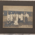 Lot 075 - Antique Boarded Occupational Photograph Of Cooks And Workers Outside Chow Hall, With Chow Hall In Background Featuring Several Moxie Soda Advertisements