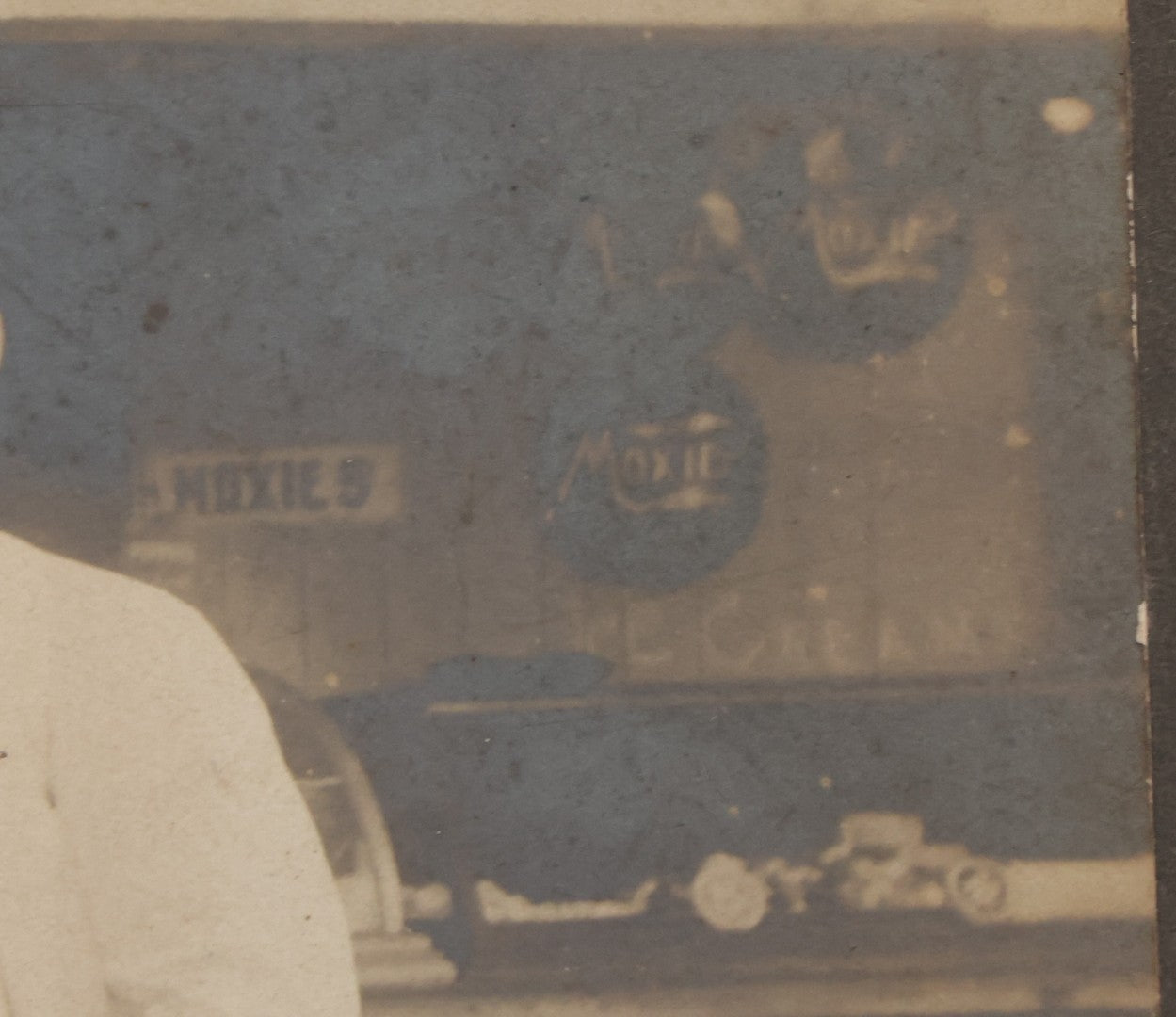 Lot 075 - Antique Boarded Occupational Photograph Of Cooks And Workers Outside Chow Hall, With Chow Hall In Background Featuring Several Moxie Soda Advertisements