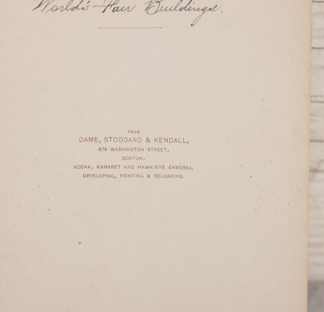 Lot 078 - Antique Boarded Photograph Of Two Train Cars On Tracks With Advertising For Dolese & Shepard, Chicago And Other Lettering, In Front Of Chicago Worlds Fair Buildings, Dame, Stoddard & Kendall, Developers, Boston