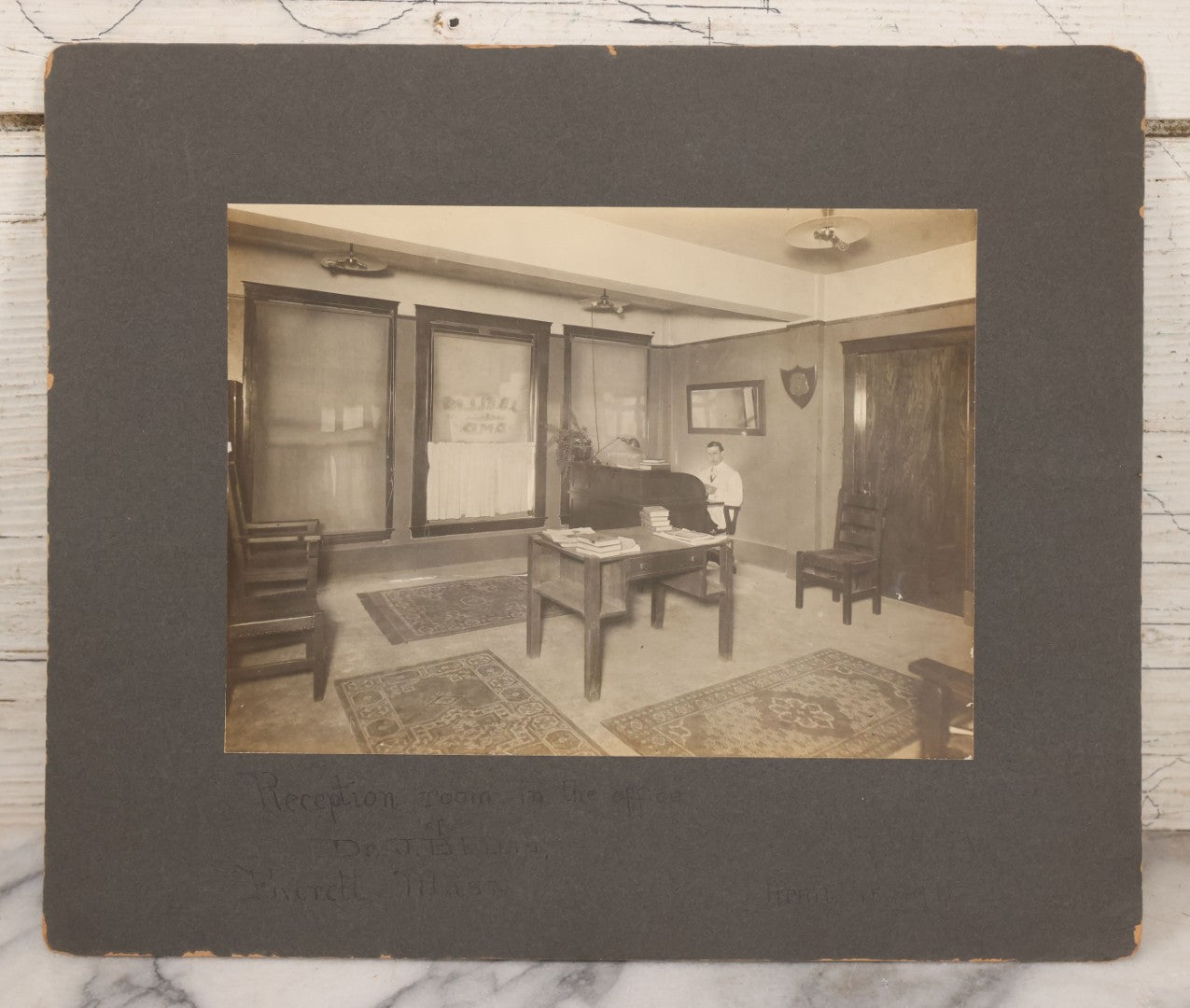 Lot 079 - Antique Boarded Occupational Photograph Of Reception Room Of The Office Of Dr. J.B. Ellis, D.M.D. (Doctor Of Medicine In Dentistry), Everett, Massachusetts, April 15, 1914