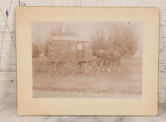 Lot 085 - Antique Boarded Photograph Of Horsedrawn Delivery Wagon Advertising Butter, Buttermilk, Corn, And Crackers