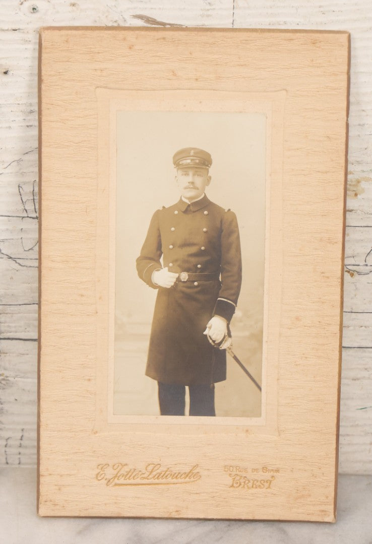 Lot 091 - Antique Boarded Photograph Of French Navy (Marine National) Officer In Formal Dress Uniform, Ejotte-Latouche, Photographer, Brest, France